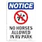 Signmission OSHA Notice, 5" Height, No Horses Allowed In RV Park Sign With Symbol, 5" X 3.5", Portrait OS-NS-D-35-V-14656 - alternate 1